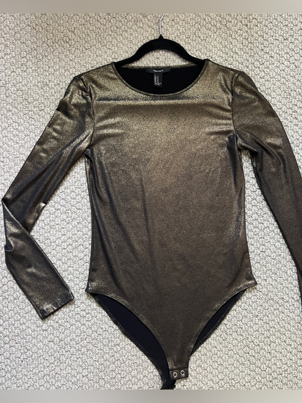 Midnight Metallic Gold Long-Sleeve Bodysuit Onesie w. Snaps medium bodycon